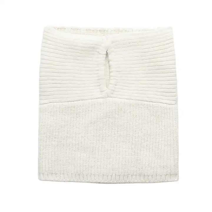 Nesreen Beige Lined Front Hollow Out Knitted Tube Top
