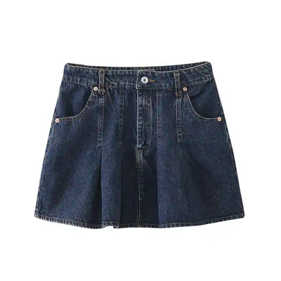 Zella Blue Denim Pleated Zipper Fly Side Pockets Mini Skirt