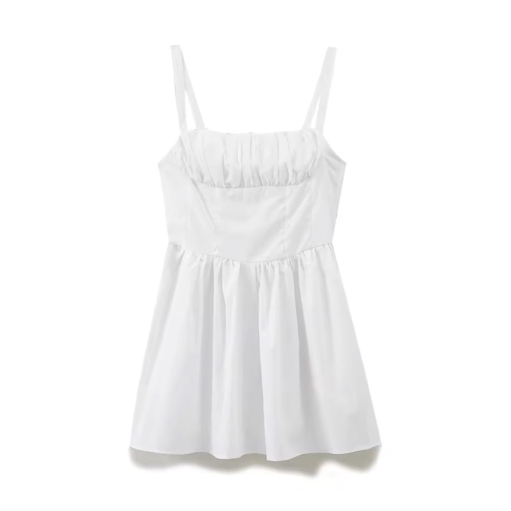 Nunzia White Front Pleated Mini Slip Dress