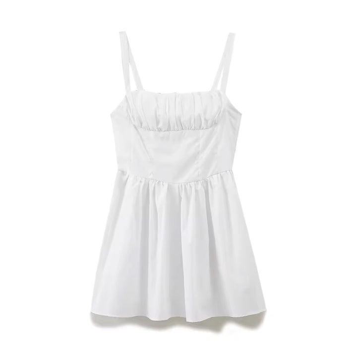 Nunzia White Front Pleated Mini Slip Dress
