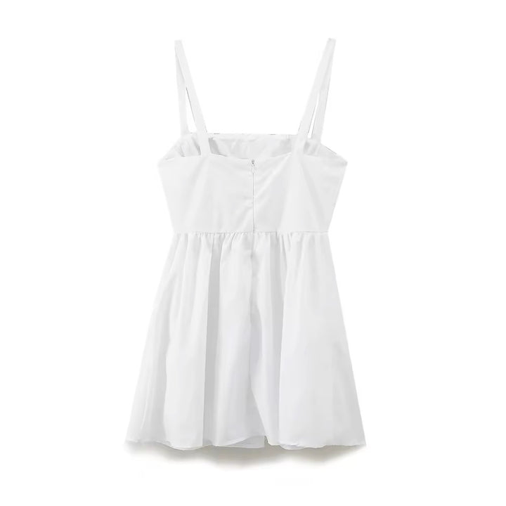 Nunzia White Front Pleated Mini Slip Dress