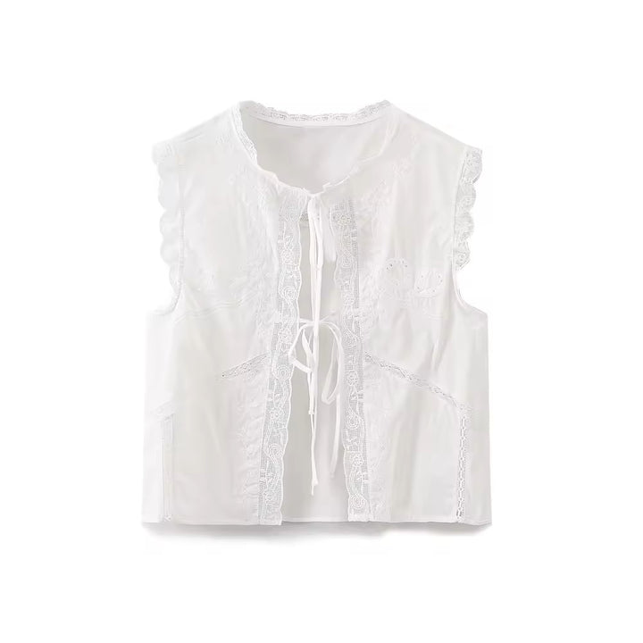 Kova White Bow Embroidery Tank Top