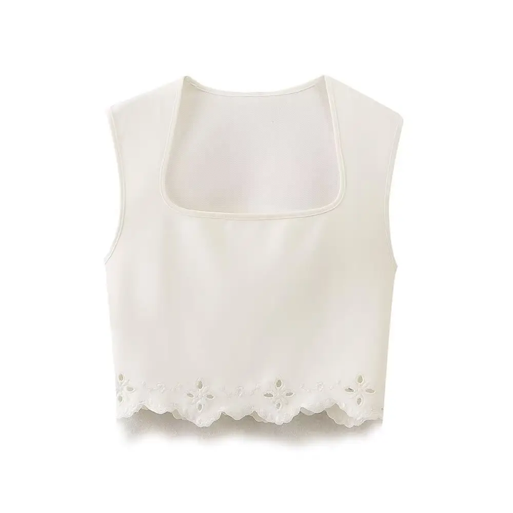 Ritzie White Knit Embroidered Crop Top