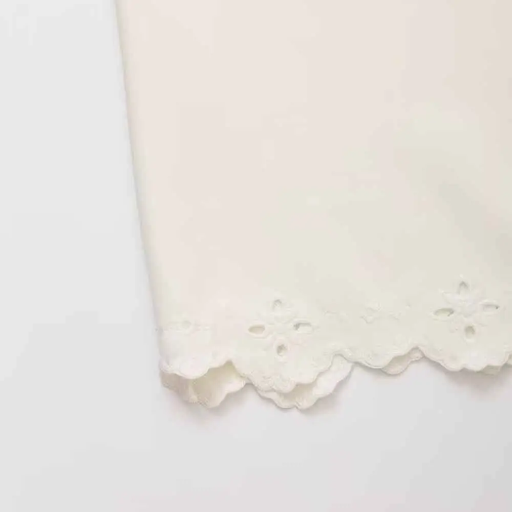 Nicole White Embroidered  High Waist Knit Midi Skirt