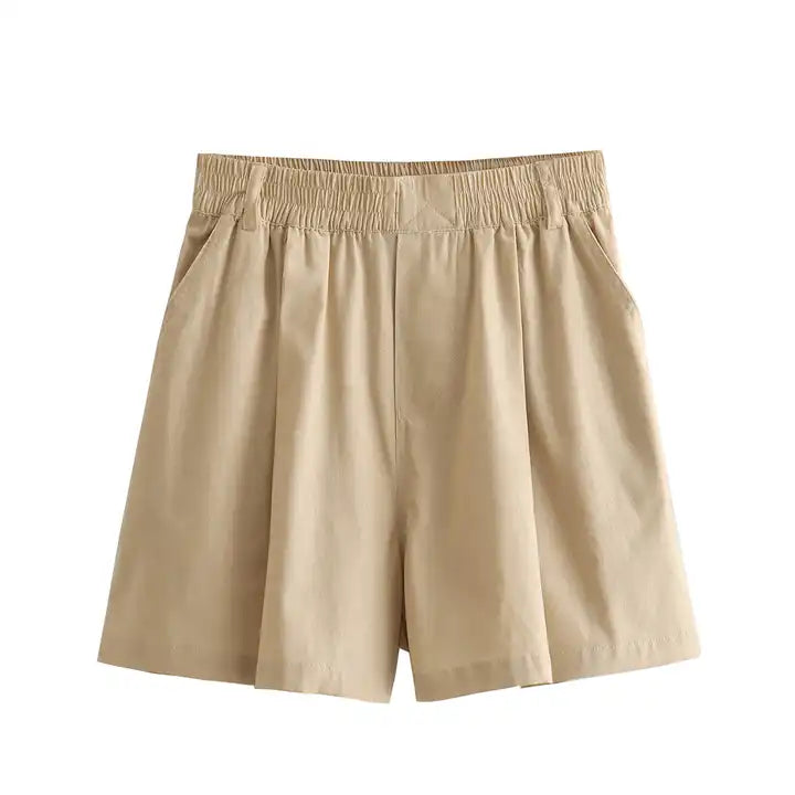 Alder Khaki Elastic Waist Side Pockets with Belt Loop Casual Shorts