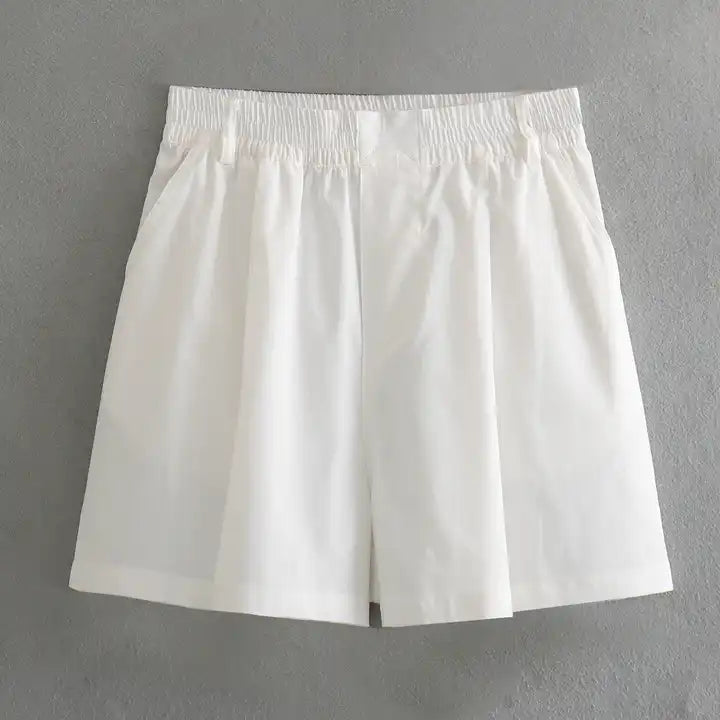 Alder White Elastic Waist Side Pockets with Belt Loop Casual Shorts