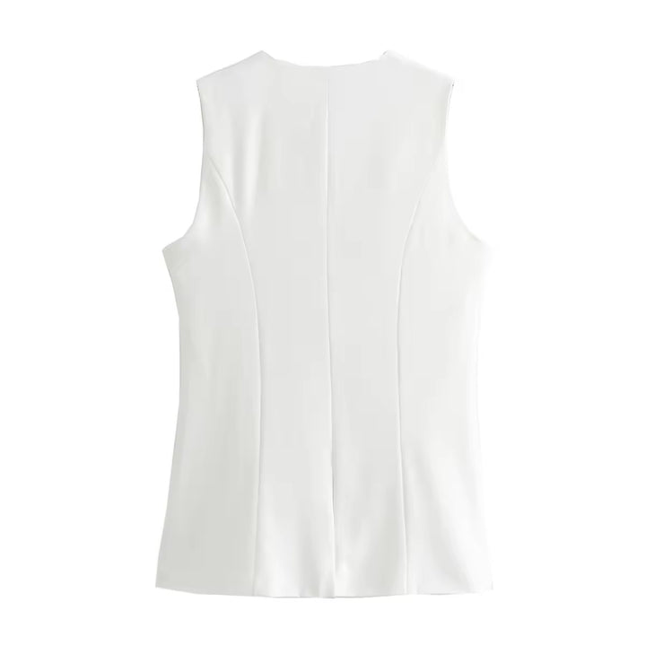 Nolana White Round Neck Button Down Closure Sleeveless Slim Suit Vest