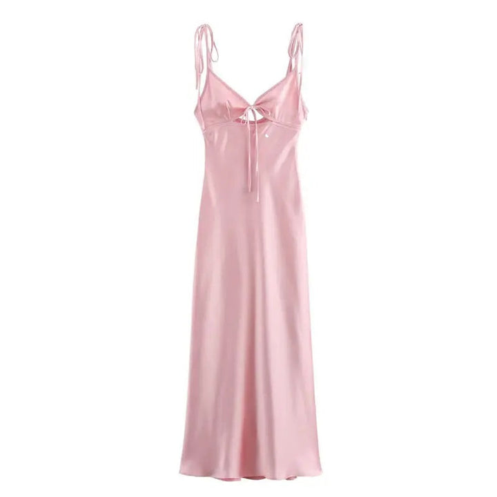 Athena Pink Deep V-neck Back Hollow out Midi Dress