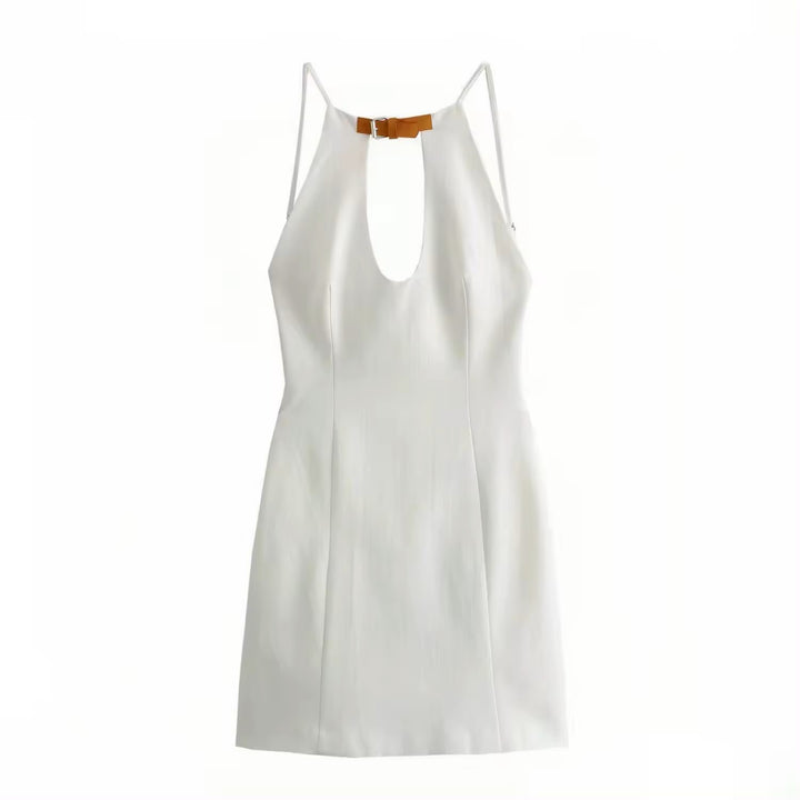 Gladwyn White Hollow out Sleeveless Halter Mini Dress