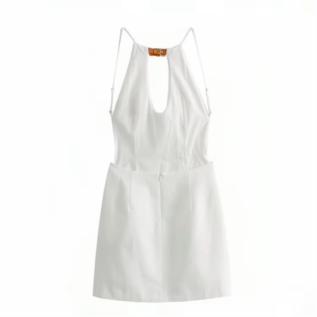 Gladwyn White Hollow out Sleeveless Halter Mini Dress