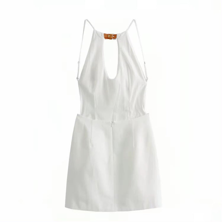Gladwyn White Hollow out Sleeveless Halter Mini Dress