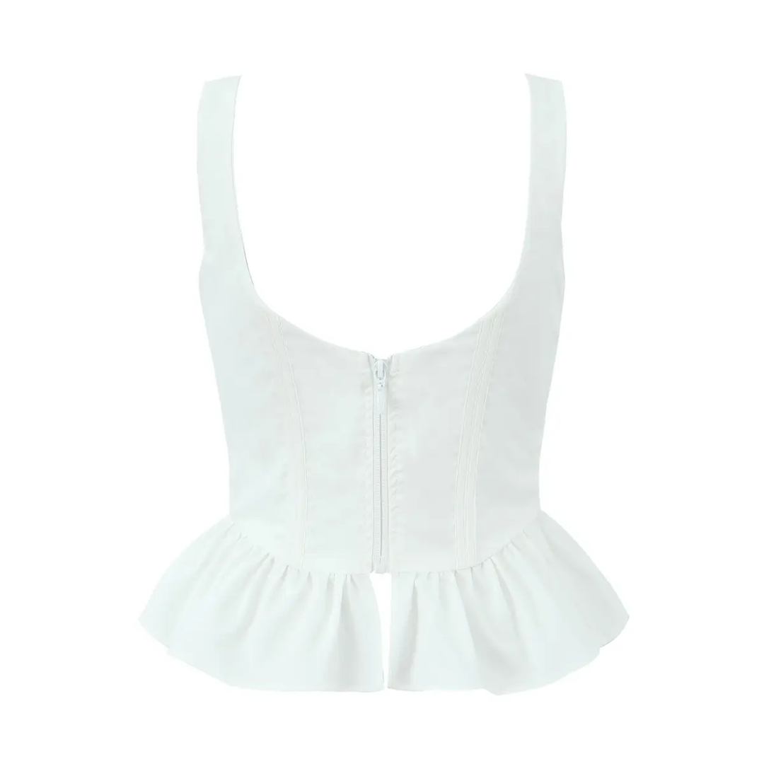 Kiefer White Shoulder Strap Front Lace Up Casual Tank Top
