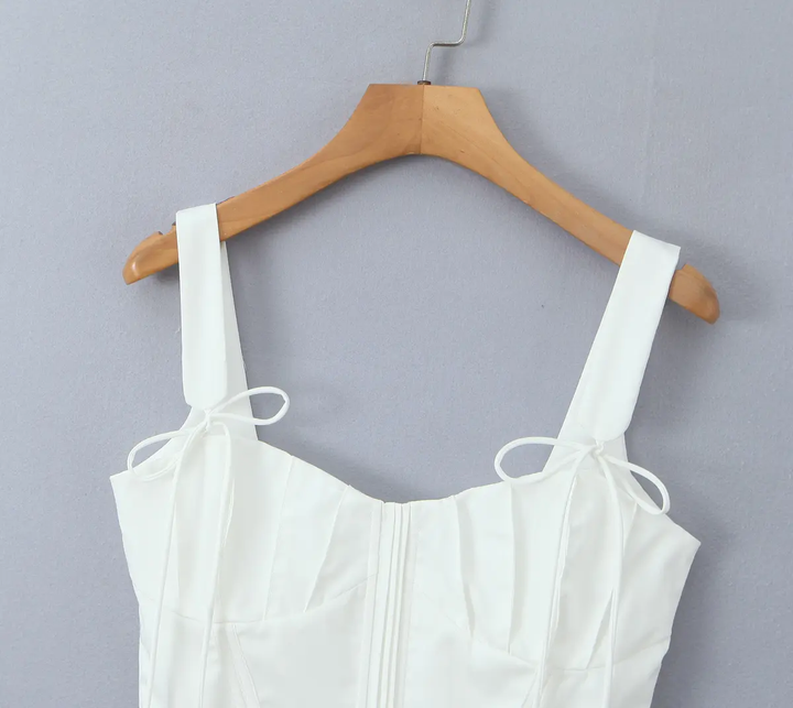 Kiefer White Shoulder Strap Front Lace Up Casual Tank Top