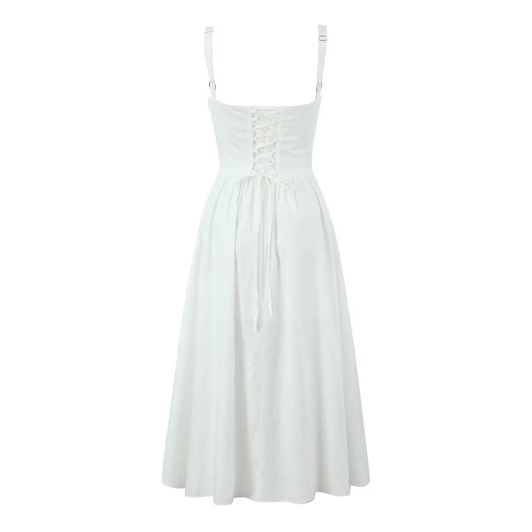 Gabriel White Sweetheart Neckline Sleeveless Side Slit Midi Dress