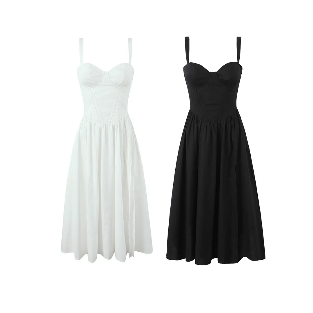 Gabriel Black Sweetheart Neckline Sleeveless Side Slit Midi Dress