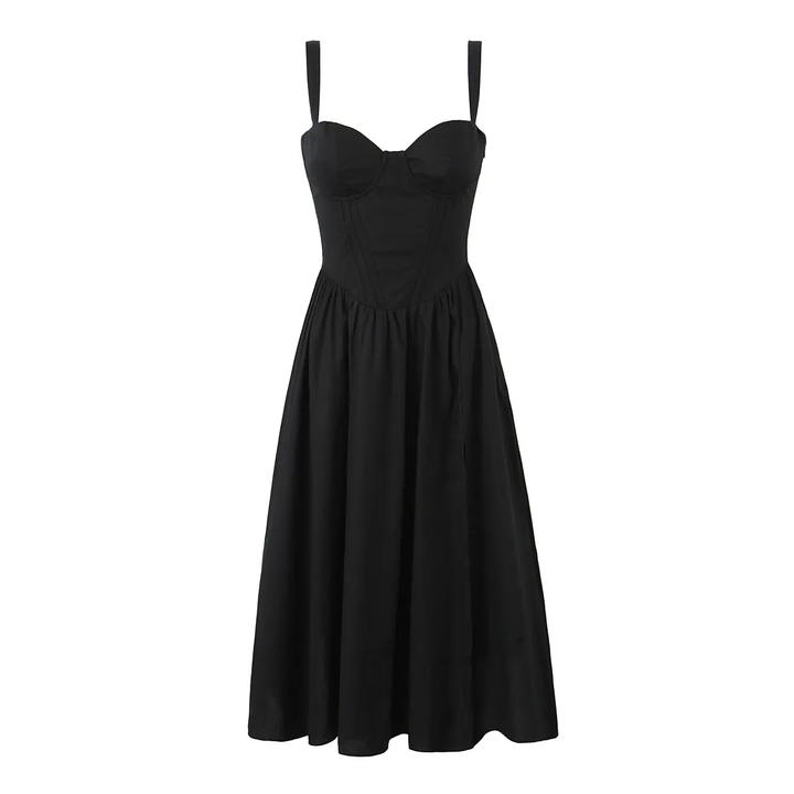 Gabriel Black Sweetheart Neckline Sleeveless Side Slit Midi Dress