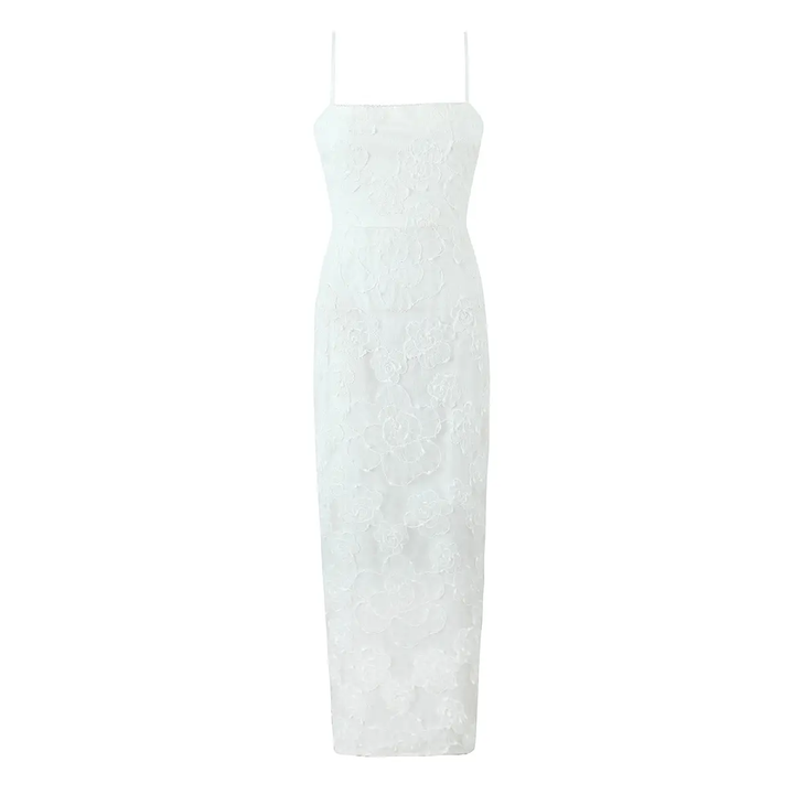 Kite White Spaghetti Strap Floral Embroidery Midi Dress