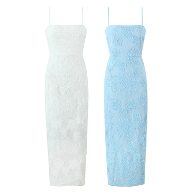 Kite White Spaghetti Strap Floral Embroidery Midi Dress