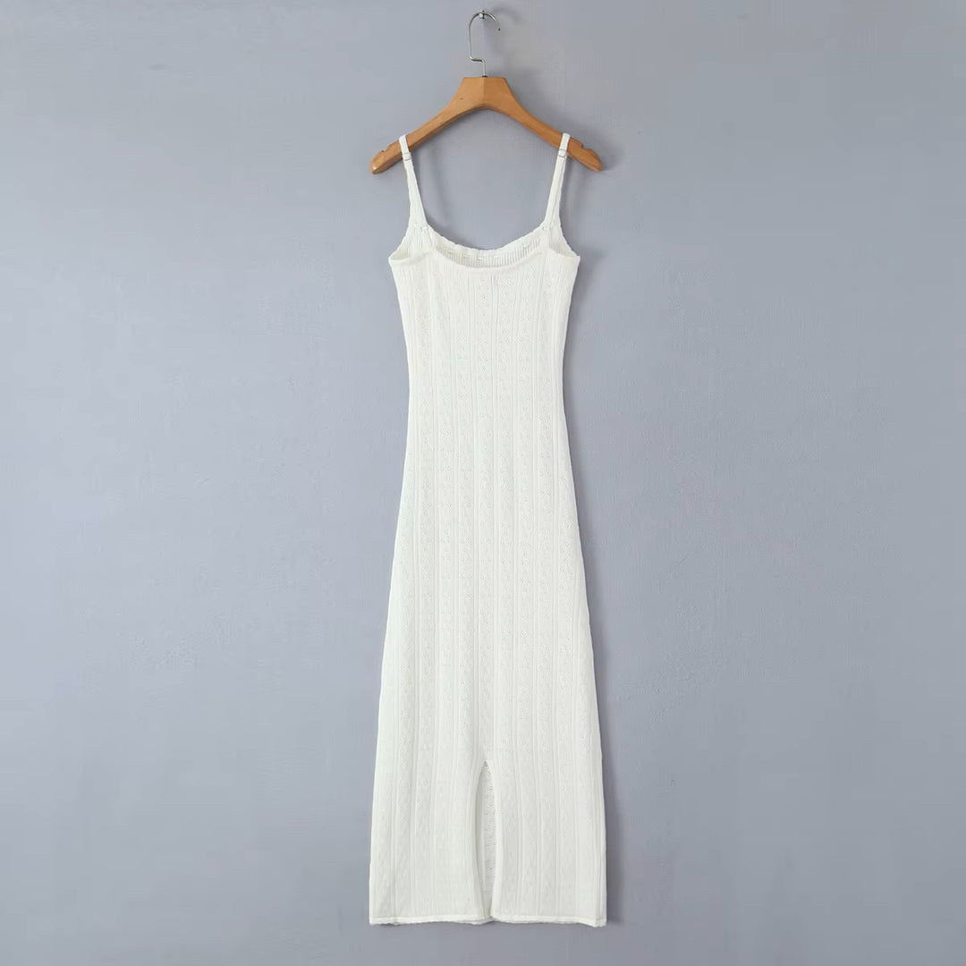 Orleans White Hollow Knitted Bodycon Maxi Dress