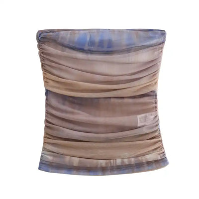 Glee Blue Tie Dye Ruched Sides Tube Mesh Top