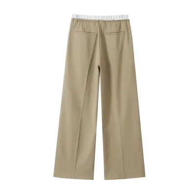 Sorrel Khaki with White Drawstring Elastic Waist Side Pocket Full Length Trouser Pants