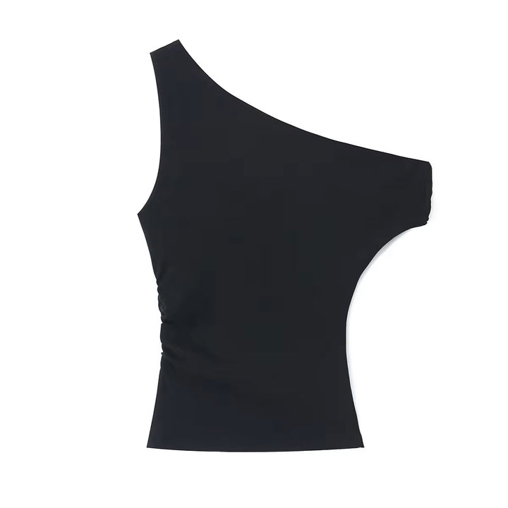 Izendra Black  Asymmetrical Design Tank Top