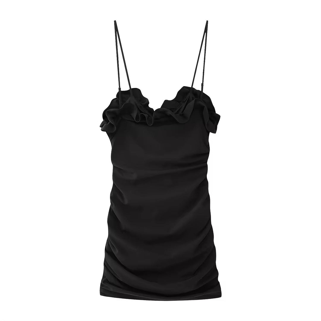 Rexine Black Front Ruffle Mini Dress