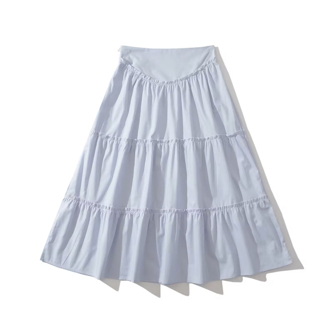 Aeris Light Blue Zipper Fly Patchwork Design Long Skirt