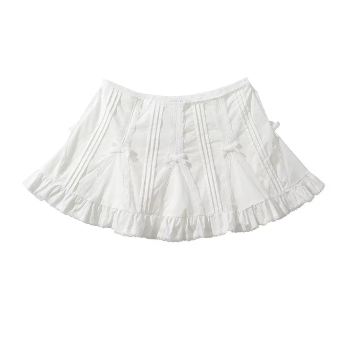 Hatsley White Dropped Waist Bow Detail Mini Skirt With Shorts-Style Lining