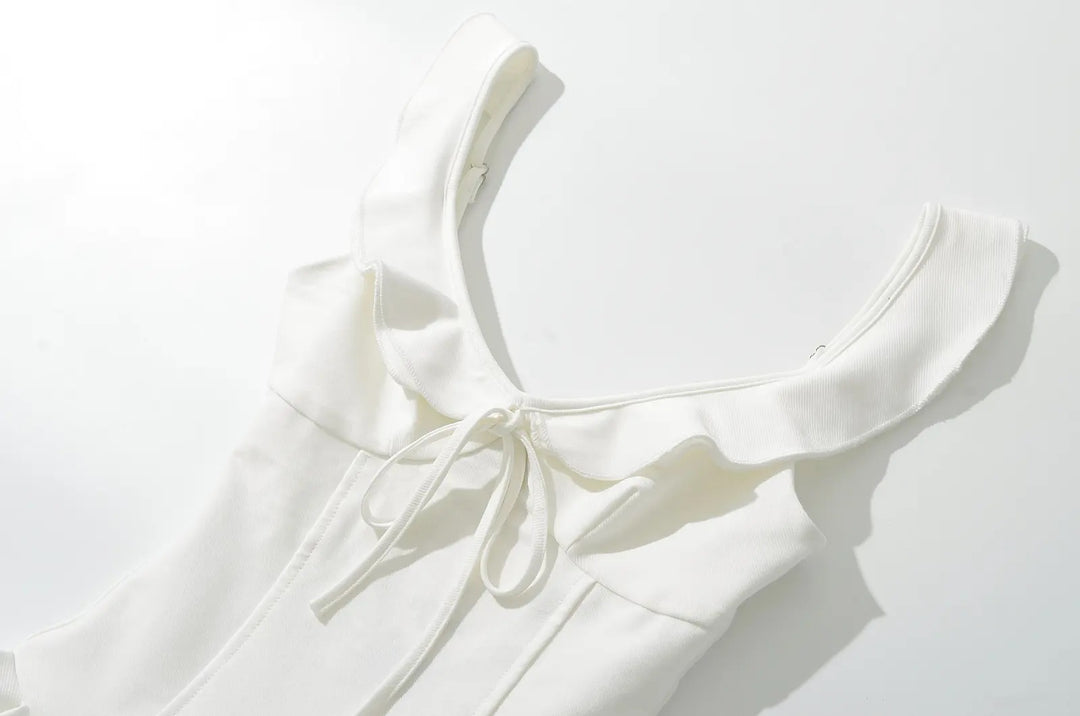 Blessy White Front Lace Up Pleated Mini Dress