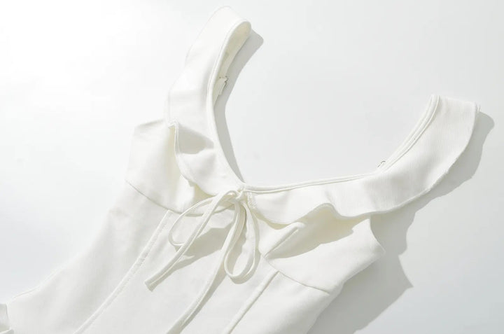 Blessy White Front Lace Up Pleated Mini Dress