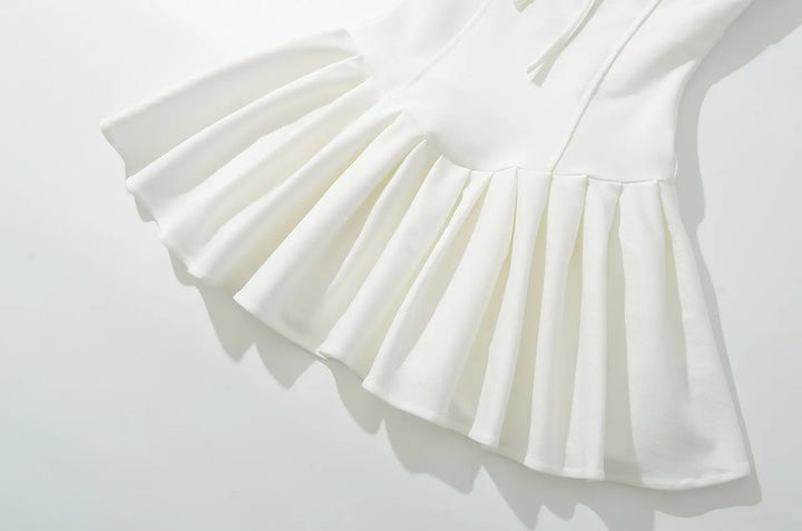 Blessy White Front Lace Up Pleated Mini Dress