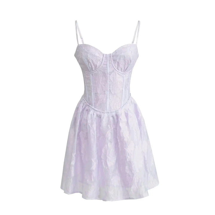 Vatican Lilac Floral Pattern Bustier Corset Midi Dress