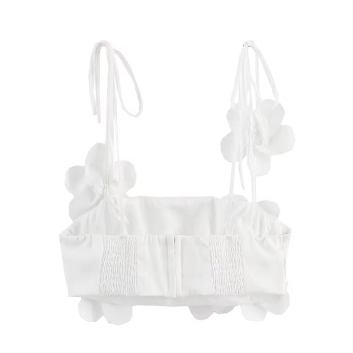 Faera White Front Flower Appliques Crop Tank Top
