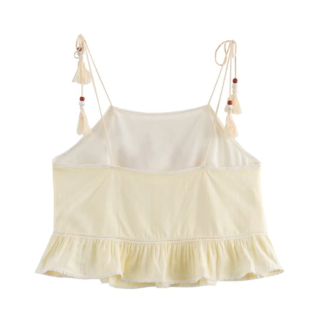 Sycamore Beige Front Embroidery Eyelet Crop Tank Top Drawstring Waist Maxi Skirt 2 Piece Set