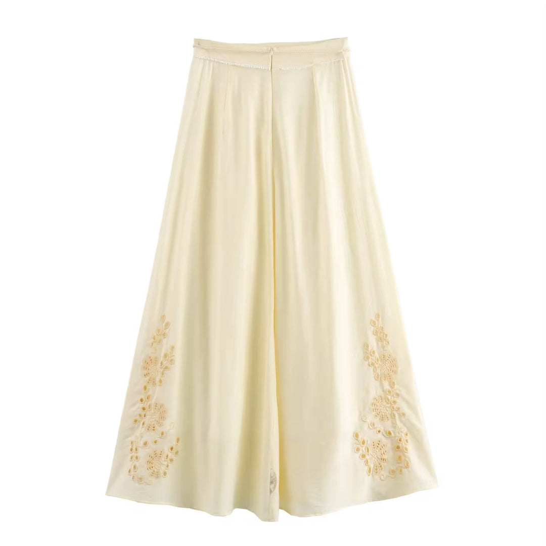 Sycamore Beige Front Embroidery Eyelet Crop Tank Top Drawstring Waist Maxi Skirt 2 Piece Set