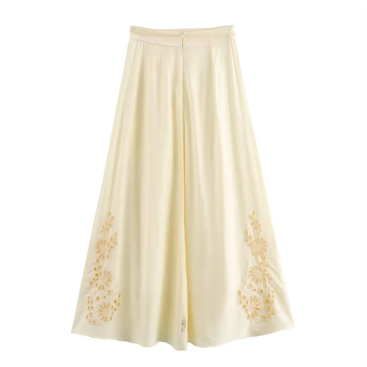 Sycamore Beige Front Embroidery Eyelet Crop Tank Top Drawstring Waist Maxi Skirt 2 Piece Set