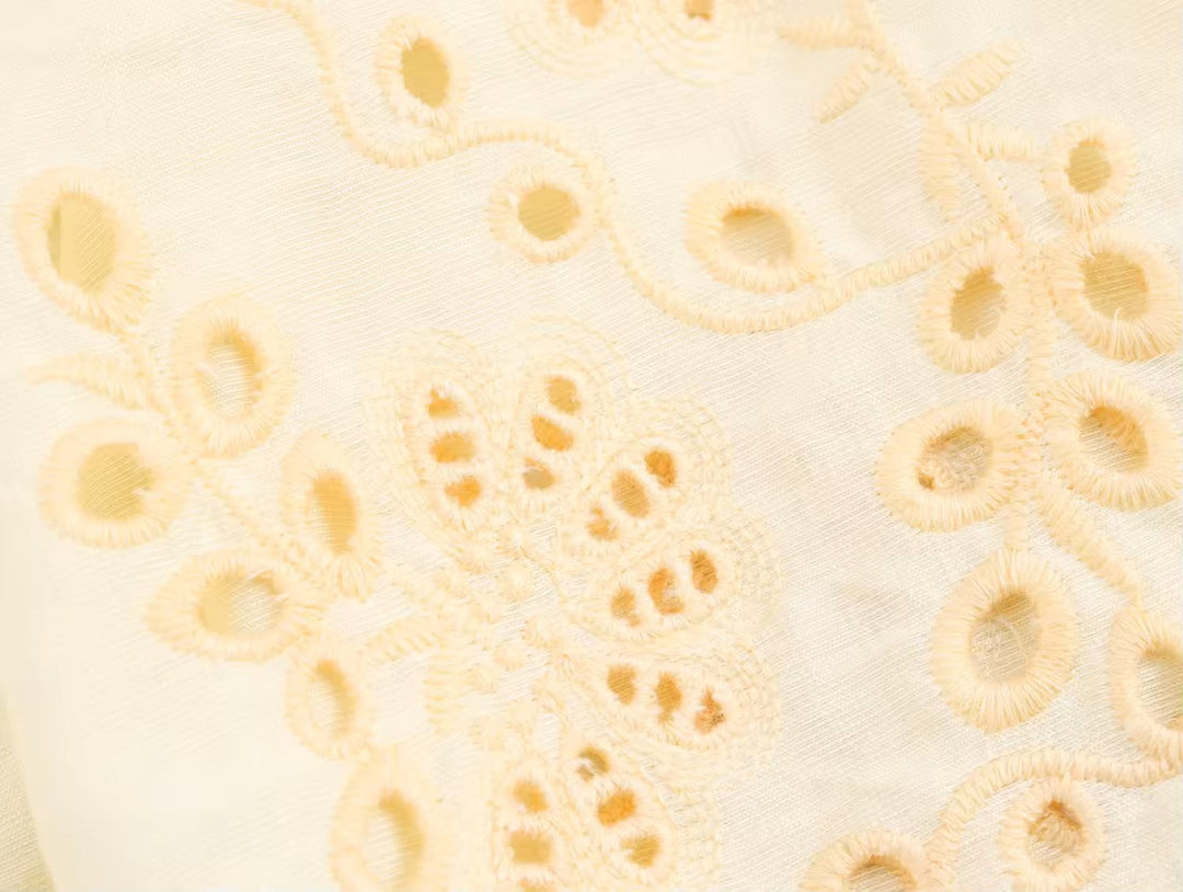 Sycamore Beige Front Embroidery Eyelet Crop Tank Top Drawstring Waist Maxi Skirt 2 Piece Set