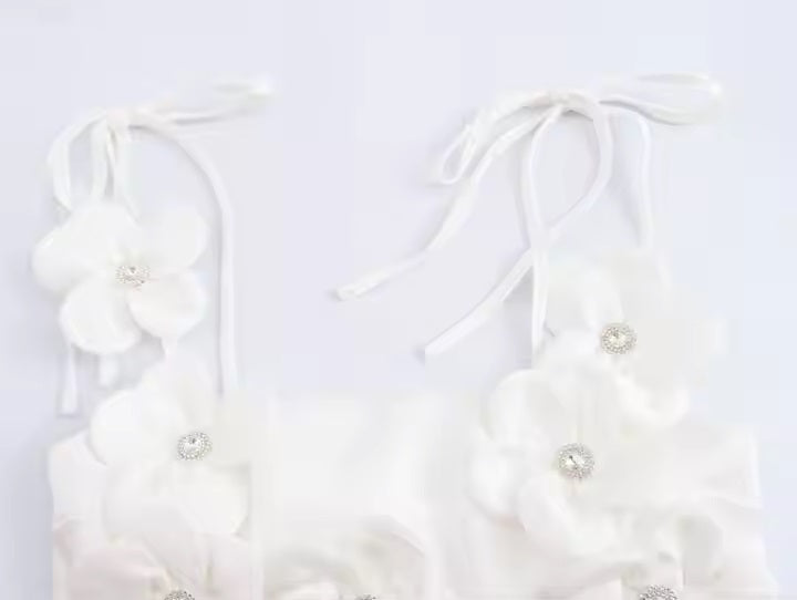 Darcelle White Floral Applique Crop Tank Top Maxi Skirt 2 Piece Set