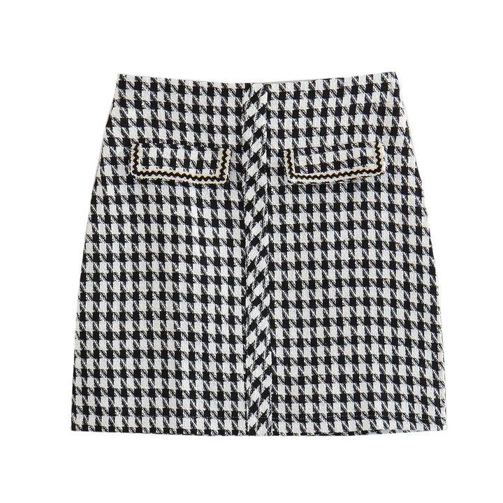 Iann Black and White Chekered Shaped Bust Sleeveless Top and Back Zipper Mini Skirt Tweed Set