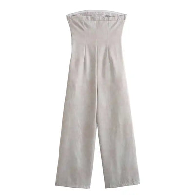 Treszka Beige Lined Front Buttons Side Zipper with Pockets Jumpsuit
