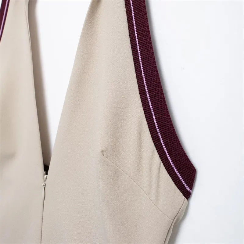 Roma Beige Backless Splicing Striped Ribbed Halter Neck Mini Dress