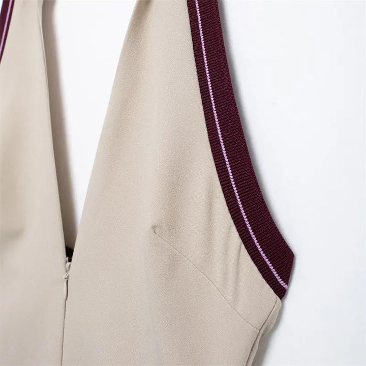 Roma Beige Backless Splicing Striped Ribbed Halter Neck Mini Dress