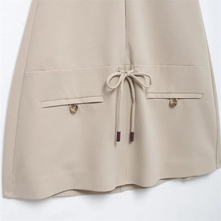 Roma Beige Backless Splicing Striped Ribbed Halter Neck Mini Dress