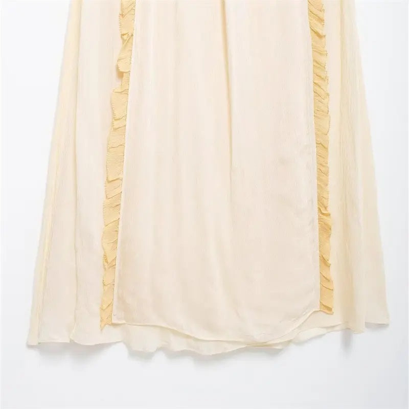 Zeya Beige Halter Sling Contrast Back Hollow Out Midi Dress
