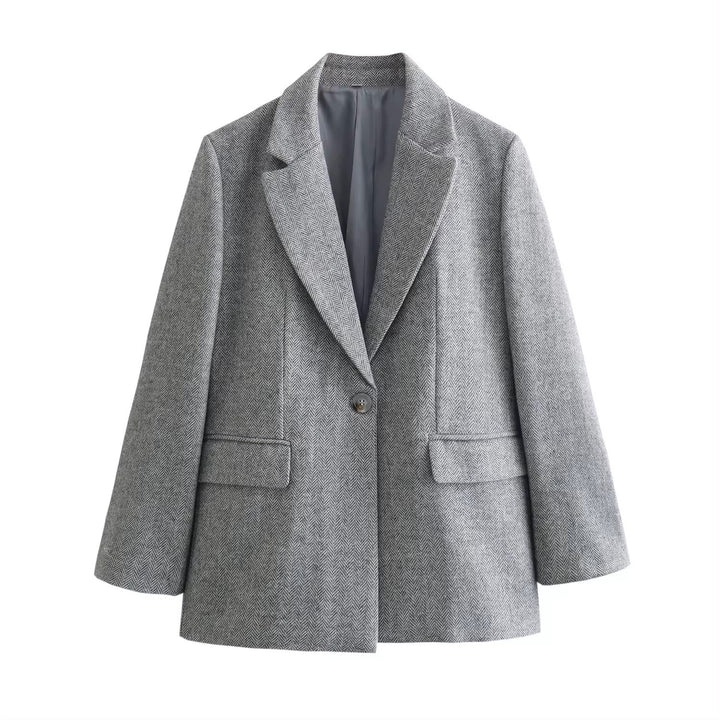 Denholm Gray Single Button Notched Collar Long Sleeve Blazer Jacket