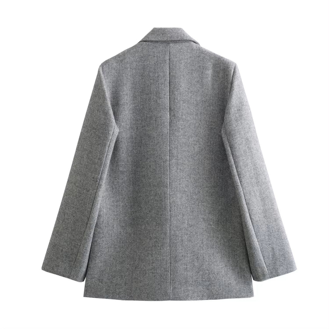 Denholm Gray Single Button Notched Collar Long Sleeve Blazer Jacket