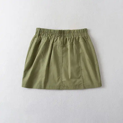 Hadlee Green Elastic Waist Front Pockets Cargo Mini Skirt