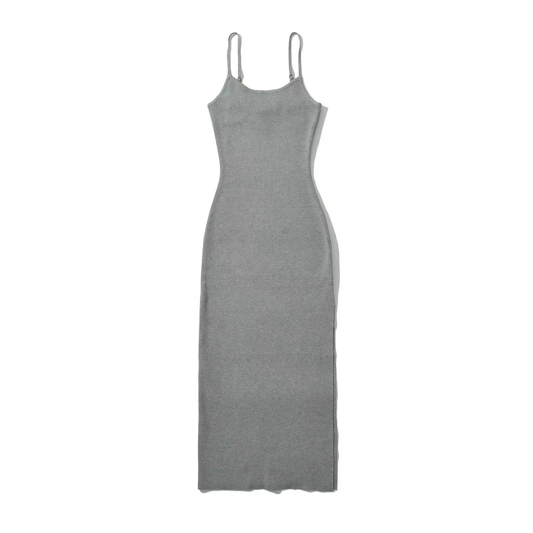 Oretha Gray Thin Strap Knit Long Dress