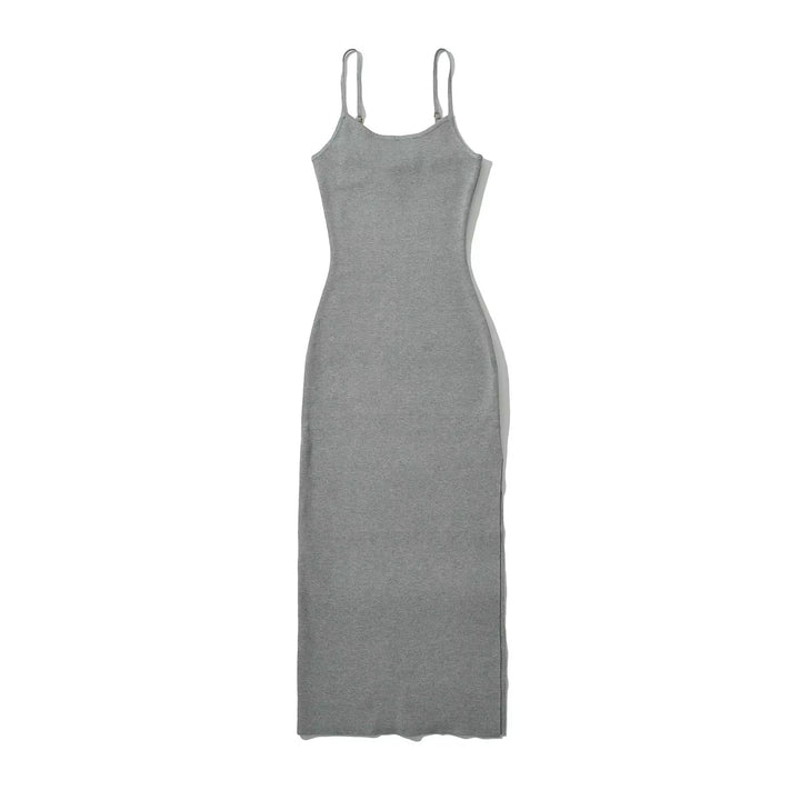 Oretha Gray Thin Strap Knit Long Dress
